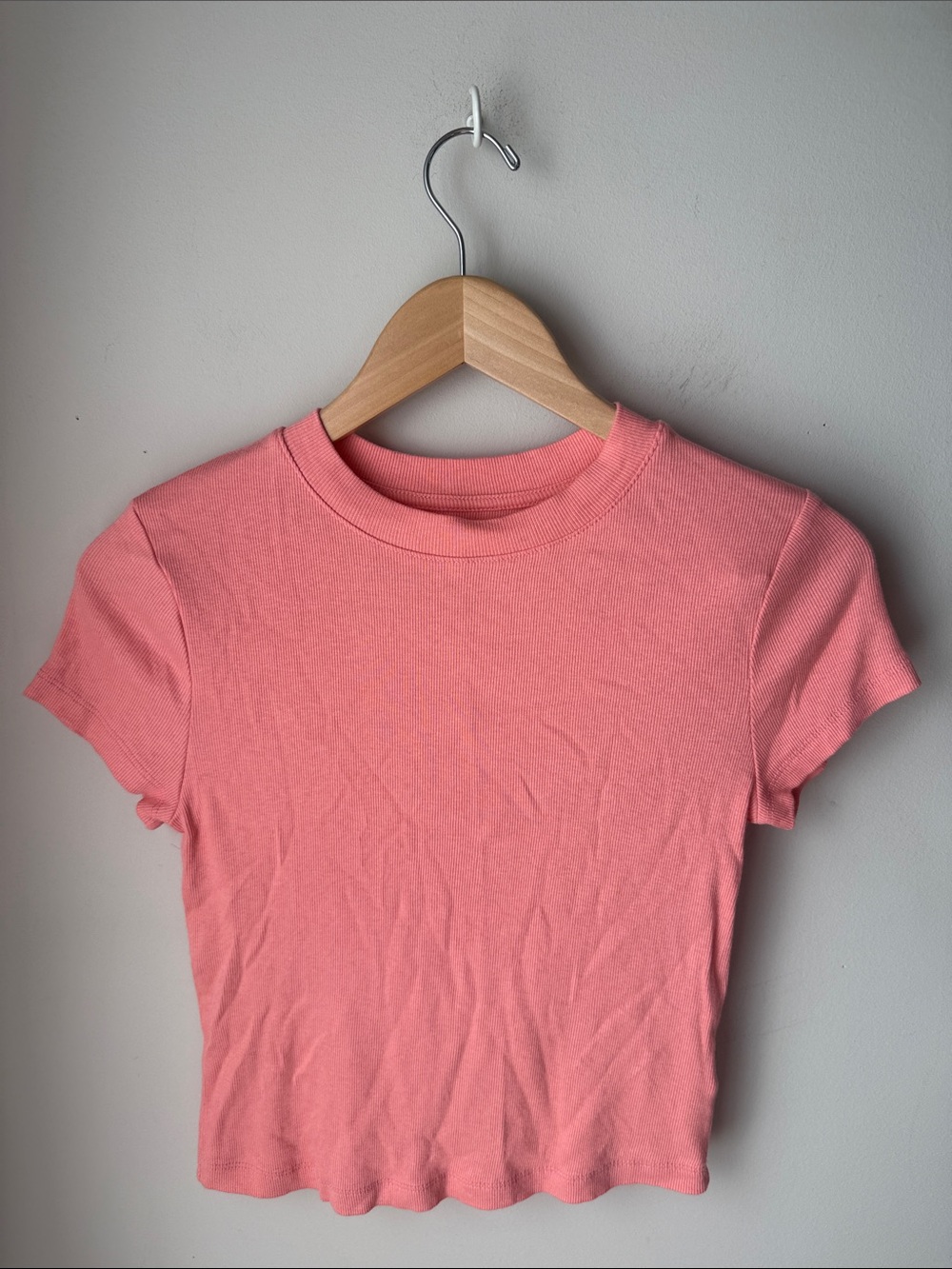 A New Day Pink Ribbed Baby Tee Fitted Crop Top Small
